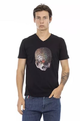 Camiseta de cuello en V con gráfico de calavera