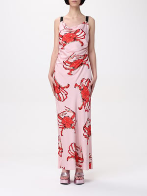 Vestido Maxi de Seda con Estampado de Cangrejo