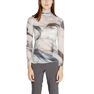 Top de Malla con Estampado Abstracto y Cuello Mock de Manga Larga