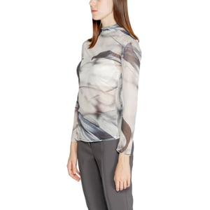 Top de Malla con Estampado Abstracto y Cuello Mock de Manga Larga
