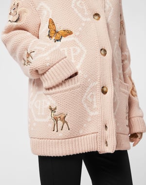 Long Oversized Cardigan With Fairy Embroidery