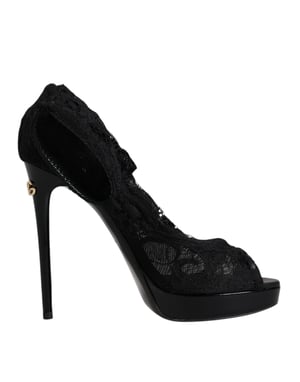 Zapatos de Tacón de Plataforma de Encaje Negros