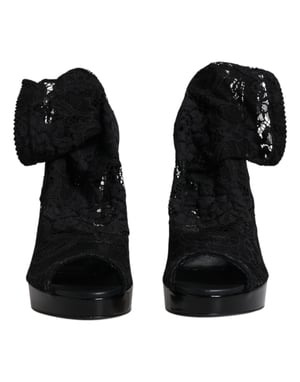Zapatos de Tacón de Plataforma de Encaje Negros
