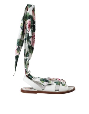 Sandalias Planas de Cuero con Estampado de Rosas - Estilo Casual