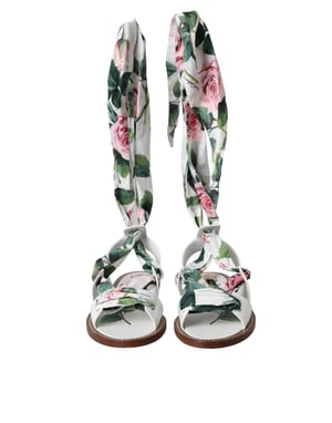 Sandalias Planas de Cuero con Estampado de Rosas - Estilo Casual