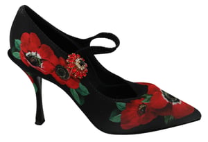 Zapatos de tacón Mary Jane con flores de amapolas