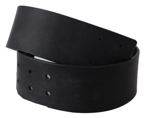 Cinturón ancho de logo GF Ferre en cuero genuino negro