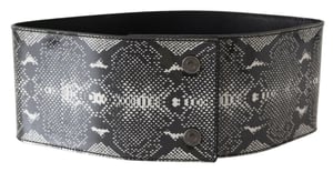 Cinturón de Cintura de Cuero Negro con Diseño de Piel de Serpiente Ancha Ermanno Scervino