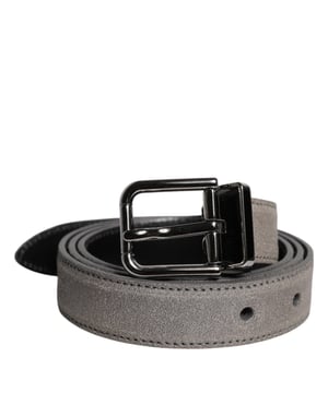 Cinturón de cuero gris con hebilla de metal en tono plata de Dolce & Gabbana