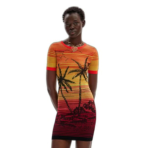 Vestido Mini de Punto con Estampado de Palmeras atardecer