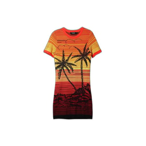 Vestido Mini de Punto con Estampado de Palmeras atardecer