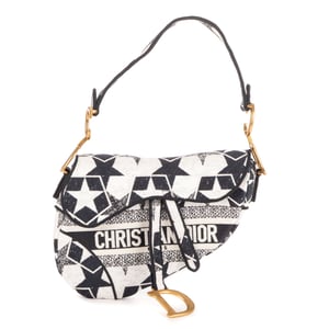 Dior Stars Embroidered Saddle Bag  en Azul marino/Blanco Lienzo