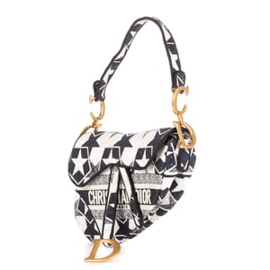 Dior Stars Embroidered Saddle Bag  en Azul marino/Blanco Lienzo