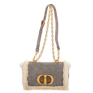 Dior Ltd. Ed. Shearling Caro Small en Gris/Marfil Piel de becerro