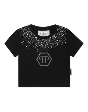 Cropped T-Shirt Strass Round Neck Ss Hexagon