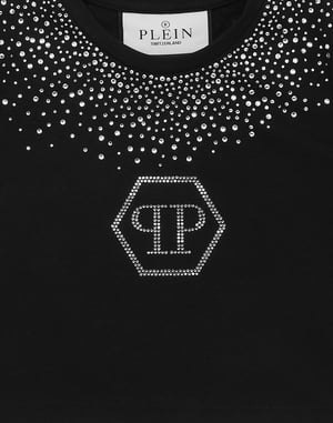 Cropped T-Shirt Strass Round Neck Ss Hexagon