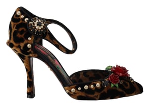Zapatos de Tacón de Terciopelo Leopardo con Detalle en Rosa