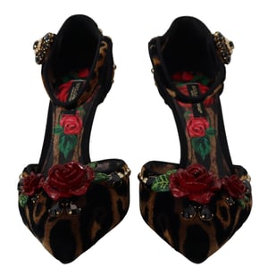 Zapatos de Tacón de Terciopelo Leopardo con Detalle en Rosa