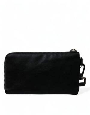 Bolso Clutch con Llavero de Placa de Logo de Nylon Negro