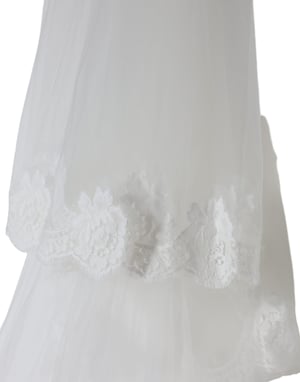 Velo de Novia de Nylon de Encaje Floral Blanco de Largo Completo