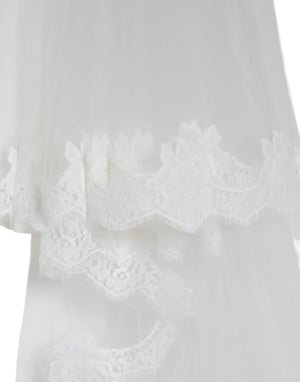Velo de Novia de Nylon de Encaje Floral Blanco de Largo Completo