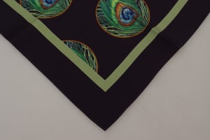 Pañuelo de Cuadrado Impreso con Pluma de Pavo Real Negra DG