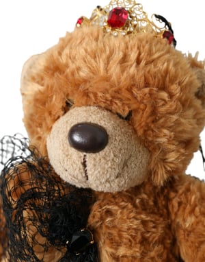 Diadema de corona dorada con cristales para oso de peluche marrón