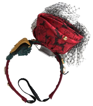 Diadema de malla con logo de cristal de seda rosa multicolor en rojo