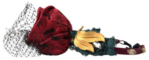Diadema de malla con logo de cristal de seda rosa multicolor en rojo