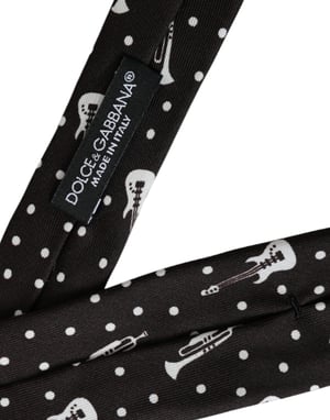 Corbata ajustable de seda con estampado de guitarras negras