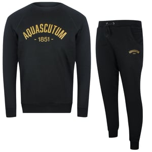 Conjunto De Pantalón Y Chándal Negro De Cuello Redondo Estilo Clásico De Aquascutum