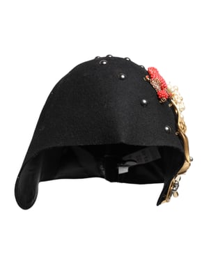 Sombrero cloche de lana negra multicolor adornado