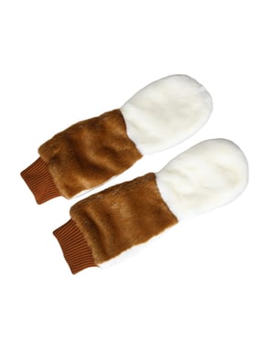 Guantes Mitones de Piel Tejida de Acrílico de Color Marrón y Blanco