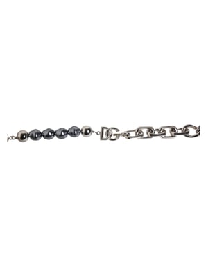 Pulsera de perlas grises con logotipo y cierre de langosta en tono plata