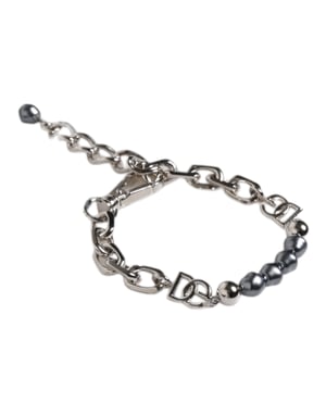 Pulsera de perlas grises con logotipo y cierre de langosta en tono plateado