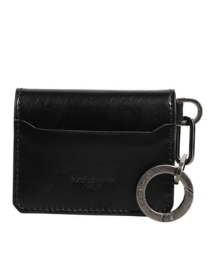 Billetera de cuero negro con llavero y porta tarjetas con logotipo grabado