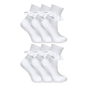 Paquete de 6 calcetines de encaje suaves y franelados para bebés niñas en blanco