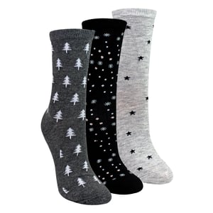 3 Pares de Calcetines de Mujer con Patrón de Estrellas y Árboles - Calcetines Diarios de Suave Algodón Rico