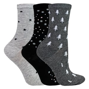 3 Pares de Calcetines de Mujer con Patrón de Estrellas y Árboles - Calcetines Diarios de Suave Algodón Rico