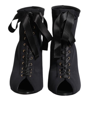 Botines de tacón con punta descubierta y cordones