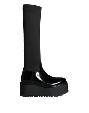 Botas de cuero charol con plataforma hasta la rodilla