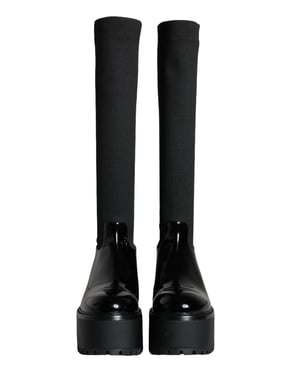 Botas de cuero charol con plataforma hasta la rodilla