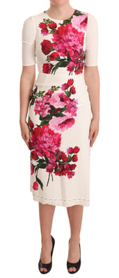 Vestido Midi con Estampado Floral y Mangas Cortas