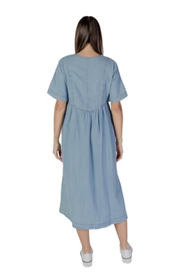 Vestido de Denim Casual de Manga Corta con Escote en V