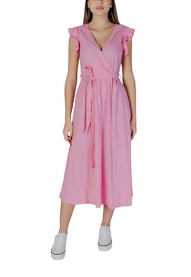 Vestido Midi Casual con Mangas Volantes y Cierre Cruzado