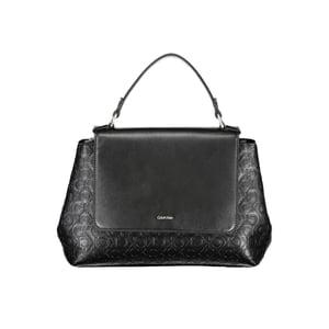 Bolso de mano de cuero negro con monograma