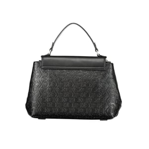 Bolso de mano de cuero negro con monograma