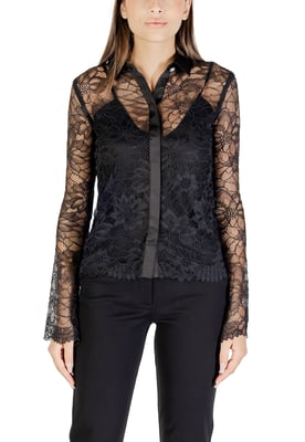 Blusa de botón de manga larga de encaje