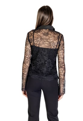 Blusa de botón de manga larga de encaje