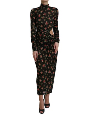 Vestido Midi de Malla con Estampado Floral y Corte